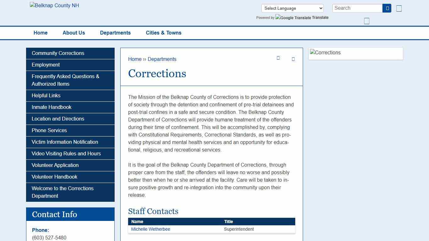 Corrections Belknap County NH